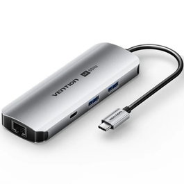 Vention Hub USB-C Multipuerto TQMHB 1xHDMI 4K 2xUSB-A 1xUSB-C 1xJack 3.5mm 1xRJ45 1xUSB-C PD 1xLector Tarjetas Gris